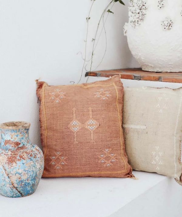 Moroccan Cactus Silk Cushion Cover - Terracotta