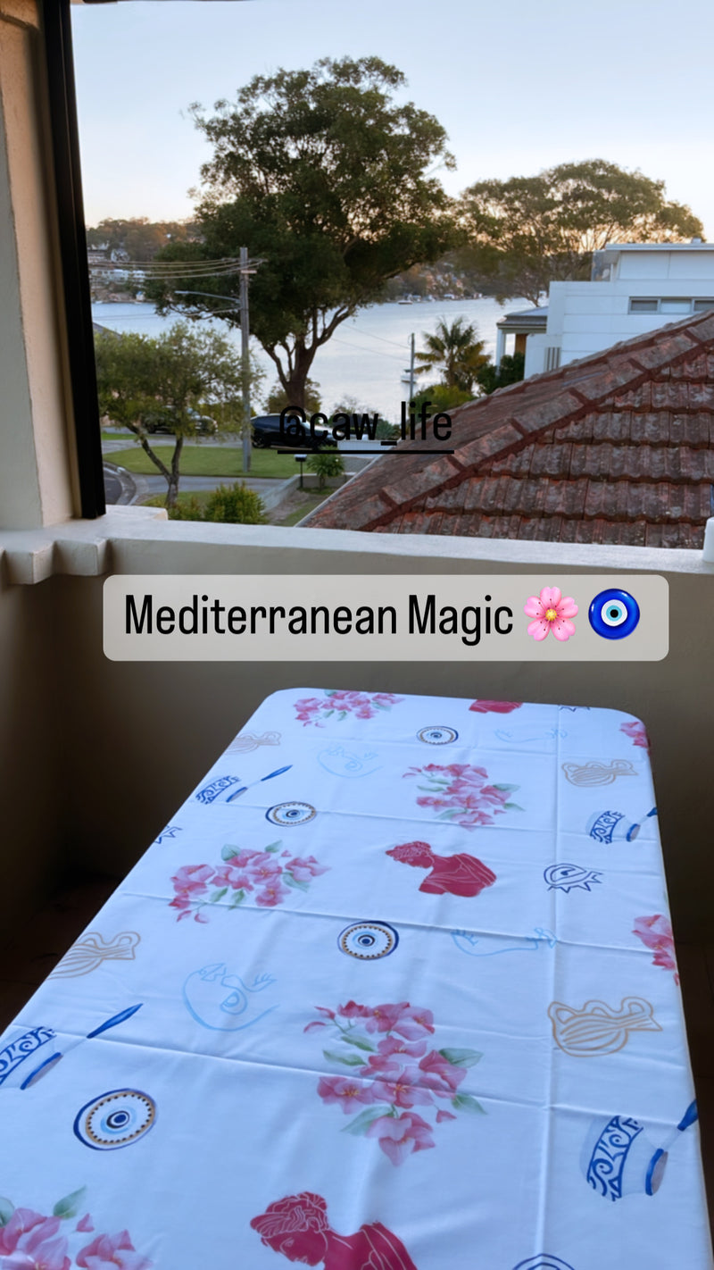 Grecian Delight Tablecloth + Napkins + Tea Towels