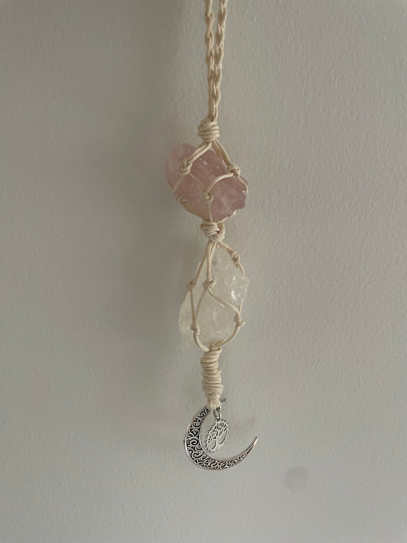 Rose Crystal Macrame Hanging Charm